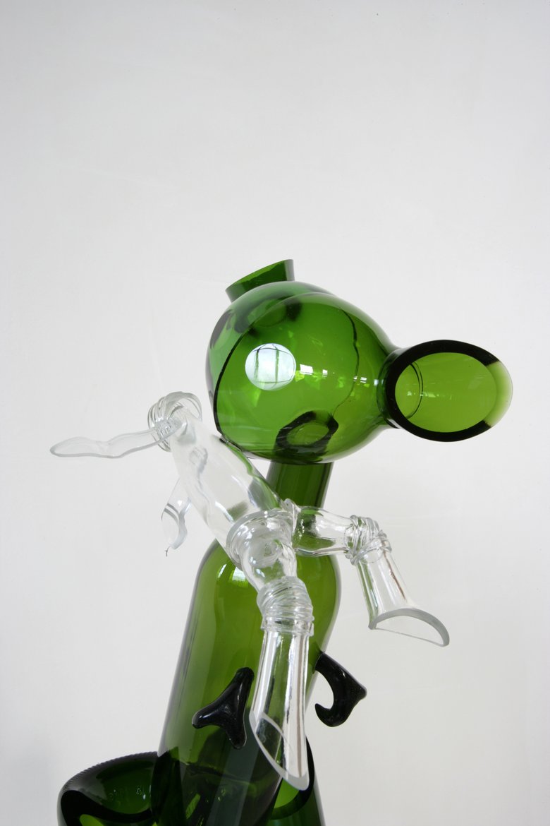 Emma Woffenden: Figurative work made from glass bottles, 2006. Mousie, detail