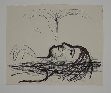 Emma Woffenden: Second Wall of Drawings., Exhibited at: Drawing the Unspeakable.. Between the Exhale. 1988 Ink pen and felt pen on paper. 12 x 14.5cm.