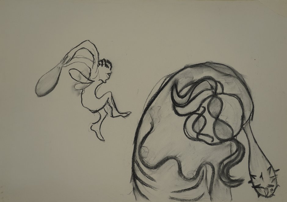 Emma Woffenden: Second Wall of Drawings., Exhibited at: Drawing the Unspeakable.. Club. 2007 Charcoal on paper. 42cm x 59cm. 