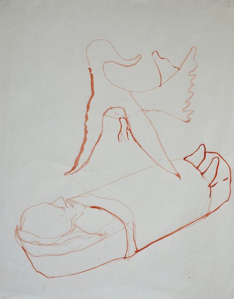Emma Woffenden: Wall of Drawings, 2015. Red Bird Above the Bed.
