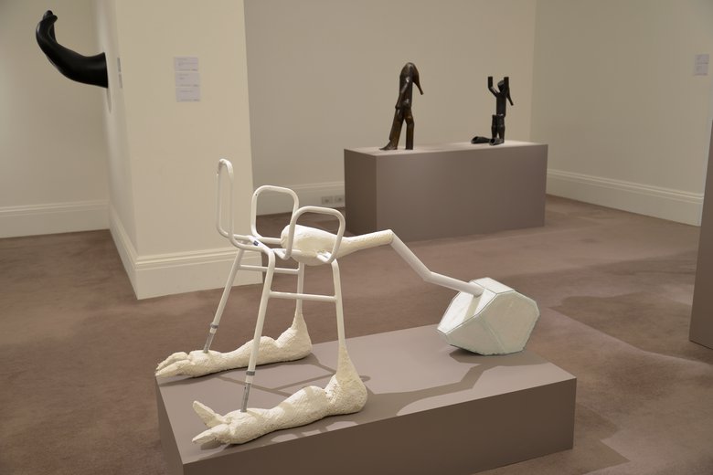 Emma Woffenden: Originals, Sothebys, 2015. Falling Hard figure, metal jesmonite and glass.